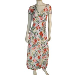 LULUS Wrap Dress, S, White/Multicolor Floral, Cap sleeve, Rayon/Lightweight